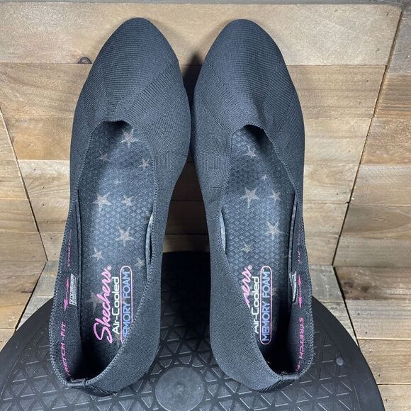 Skechers Womens Size 9 Cleo Ballet Flats Shoes Black Knit Stretch Fit Slip On - Picture 5 of 10